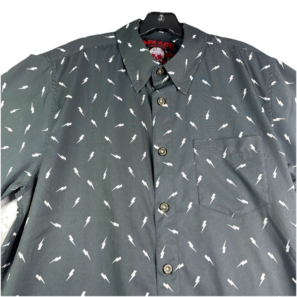 DIXXON "The Bolt" Shirt Men's M Short Sleeve Button Up Lightning All Over Black